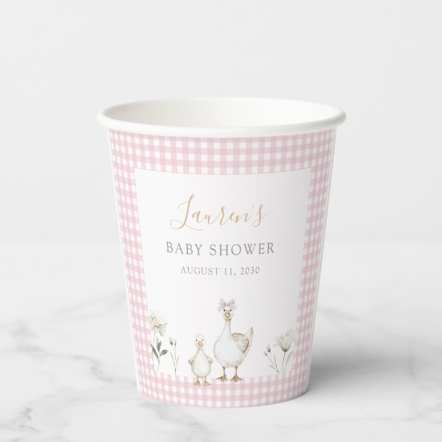 Silly Goose Whimsical Pink Bow Baby Girl Shower Paper Cups (Back)