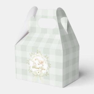 Silly Goose Whimsical Sage Gingham Baby Shower Favor Boxes