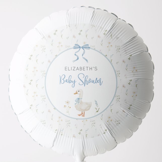 Silly Goose Wildflower Blue Bow Whimsical Party  Balloon (Front)