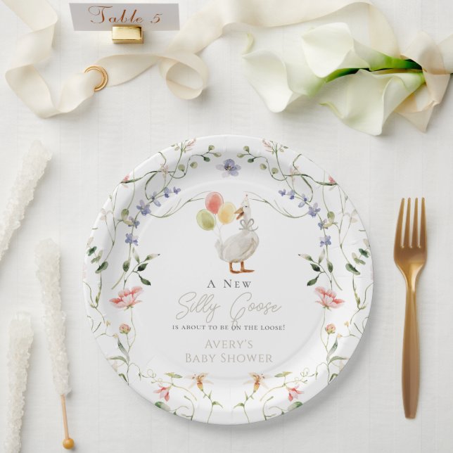 Silly Goose Wildflower Floral Baby Shower Paper Plates (Wedding)