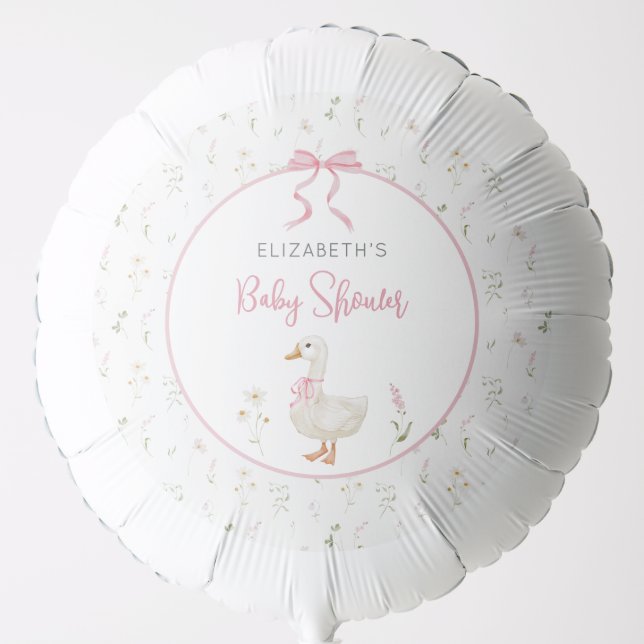 Silly Goose Wildflower Pink Bow Baby Shower Balloon (Front)