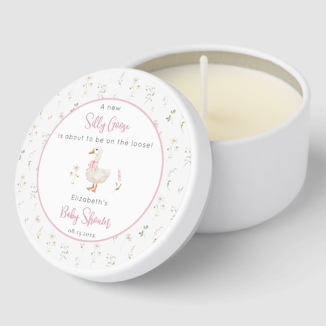 Silly Goose Wildflower Pink Bow Baby Shower Mini Candle Favors (Corner)