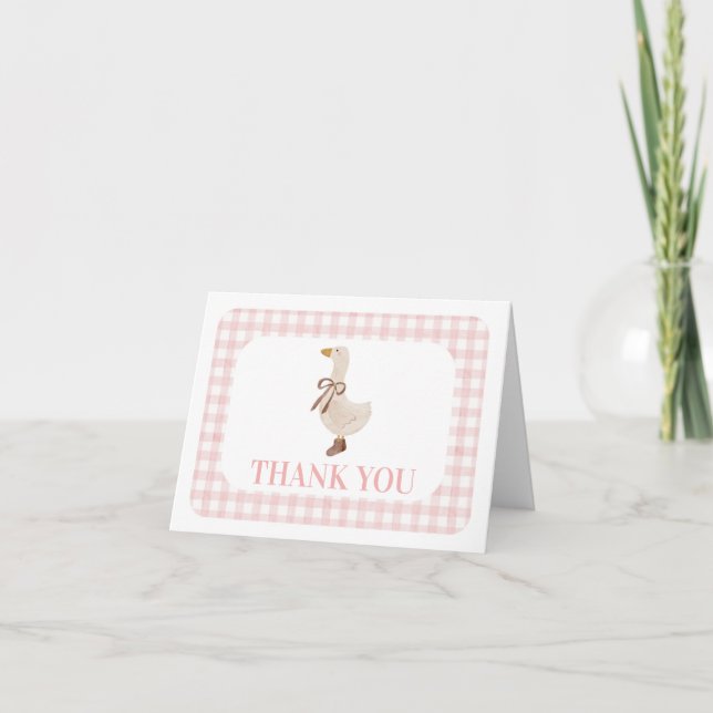 Silly Goose with Pink Gingham  Thank You Card (Front)