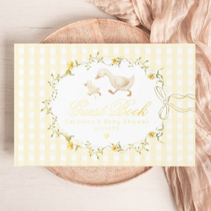 Silly Goose Yellow Gingham Whimsical Baby Shower Foil Guest Book
