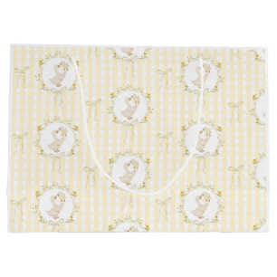 Silly Goose Yellow Gingham wildflower Baby Shower Large Gift Bag