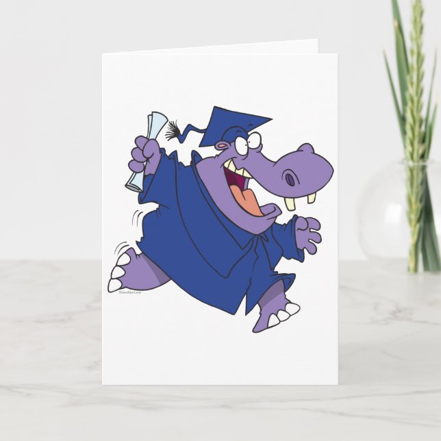 silly graduate graduation hippo cartoon card (Front)