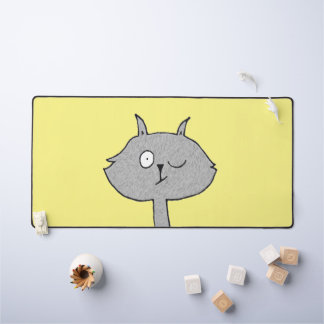 Silly Gray Cat Desk Mat
