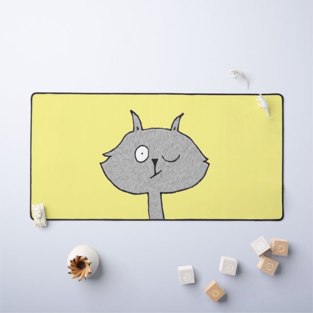 Silly Gray Cat Desk Mat (Kids Table)