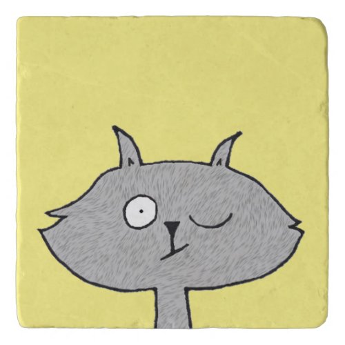 Silly Gray Cat Trivet
