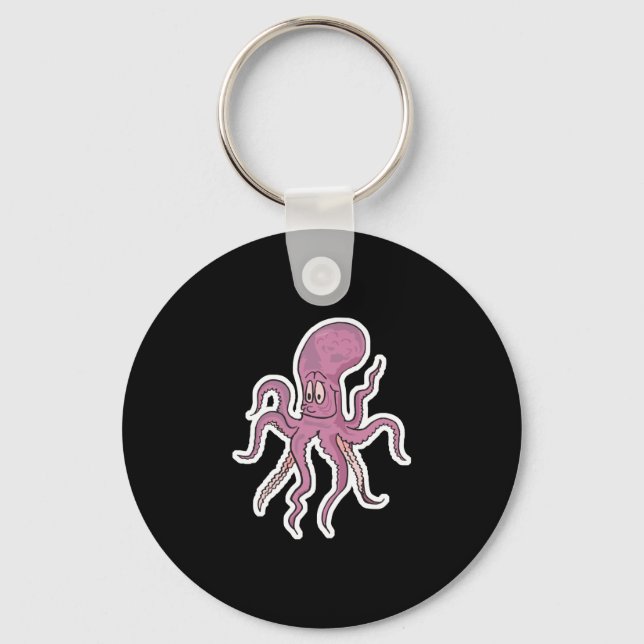silly grinning pink octopus keychain (Front)