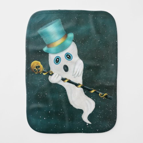 Silly Halloween Ghost Floating in Sky Top Hat Baby Burp Cloth