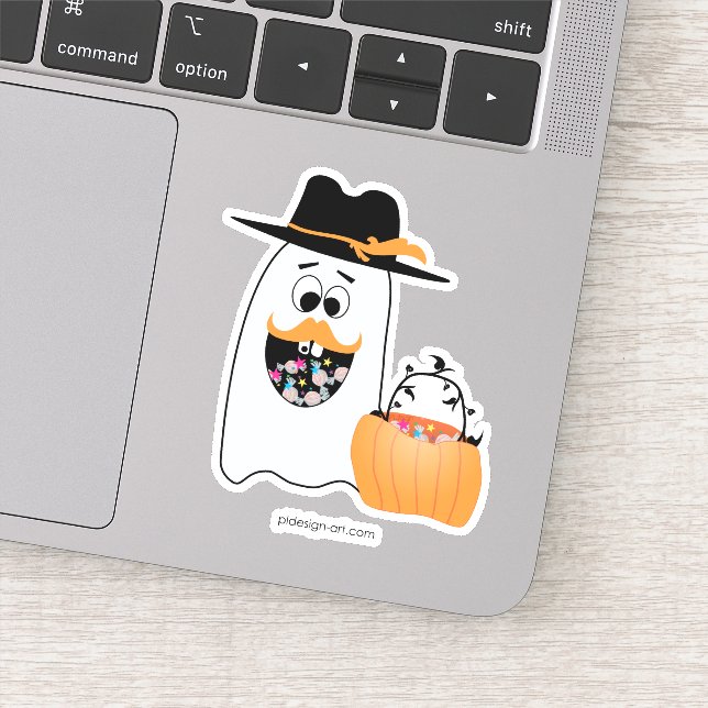 Silly Halloween Ghost Wants Your Candy Sticker (Detail)