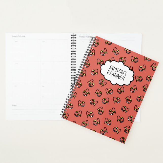 Silly Halloween monster face - orange/gray Planner (Display)