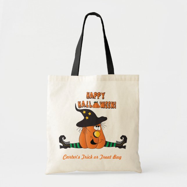 Silly Halloween Witch Pumpkin Trick or Treat Bag (Front)