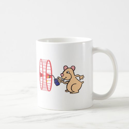 silly hamster oiling wheel coffee mug