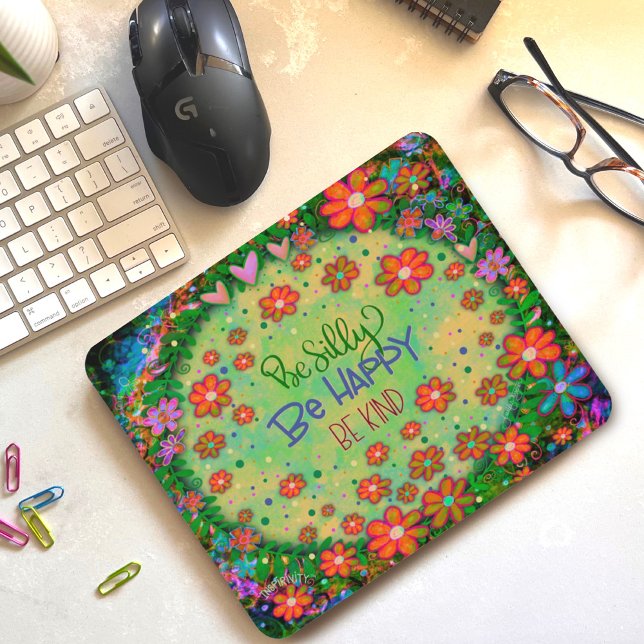 Silly Happy Kind Floral Hearts Pretty Fun Mouse Pad (Creator Uploaded)