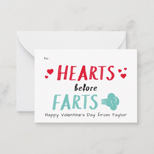 Silly Hearts Before Farts Classroom Valentine Note