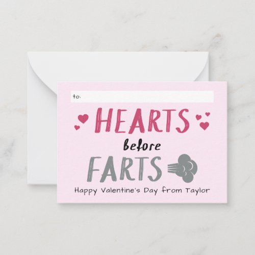 Silly Hearts Before Farts Classroom Valentine Note Card