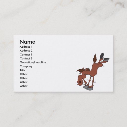 Customizable silly high kick horse cartoon character business card template