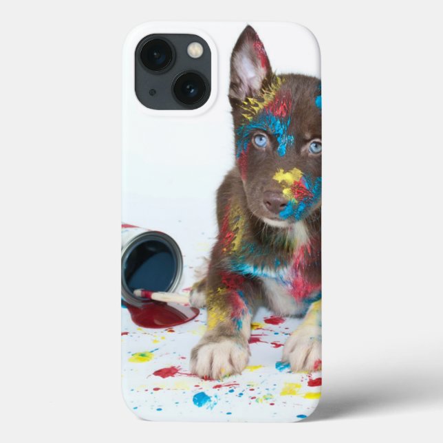 Silly Husky Puppy got into Paint Buckets Case-Mate iPhone Case (Back)