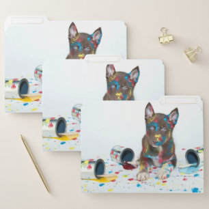 Silly Husky Puppy got into Paint Buckets File Folder