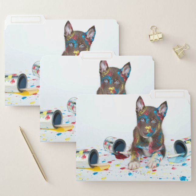 Silly Husky Puppy got into Paint Buckets File Folder (Set)