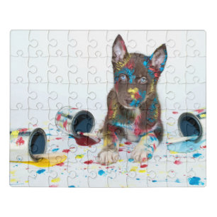 Silly Husky Puppy got into Paint Buckets Jigsaw Puzzle