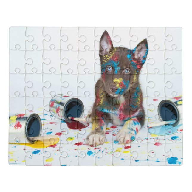 Silly Husky Puppy got into Paint Buckets Jigsaw Puzzle (Puzzle Horizontal)