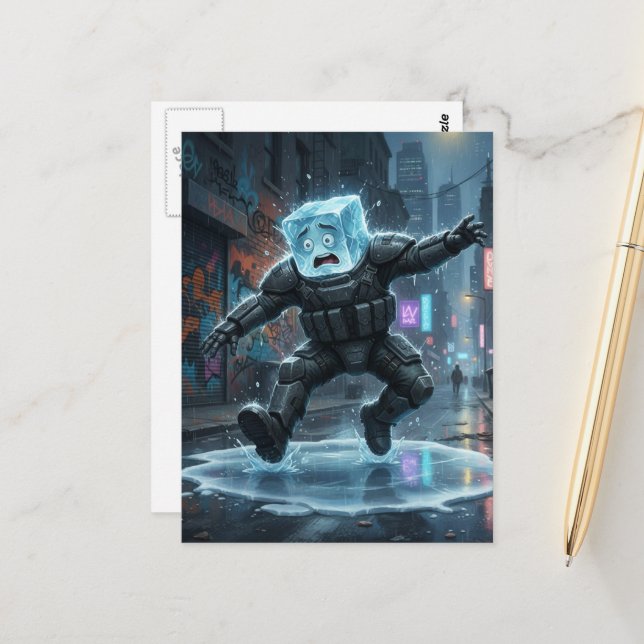 Silly icecube falling on ice  postcard (Front/Back In Situ)
