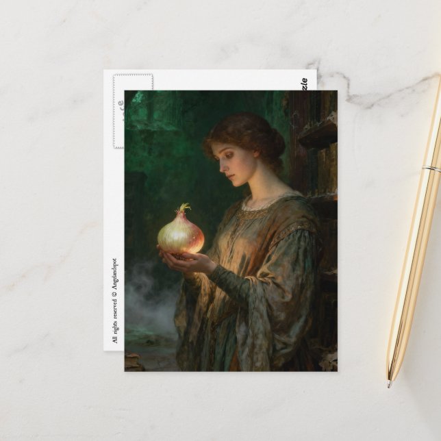 Silly Lady of Shallot Parody Woman Large Onion Postcard (Front/Back In Situ)