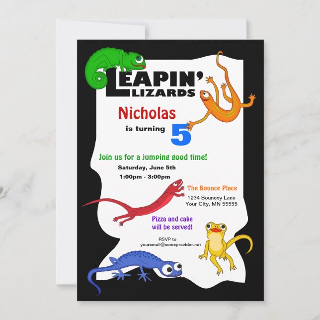 Silly Leaping Lizard Birthday Invitation (Front)