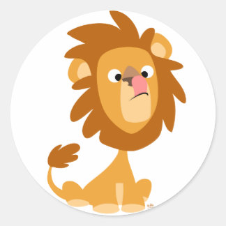 Silly Lion! cartoon round sticker