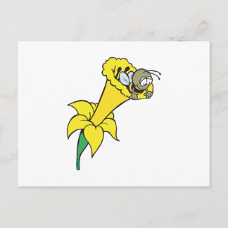 silly little bee in daffodil postcard