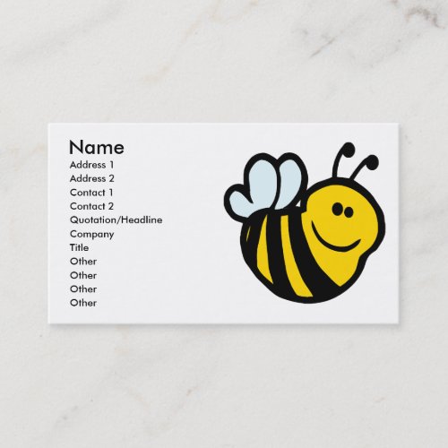 silly little bumble bee smiling cartoon character business cards