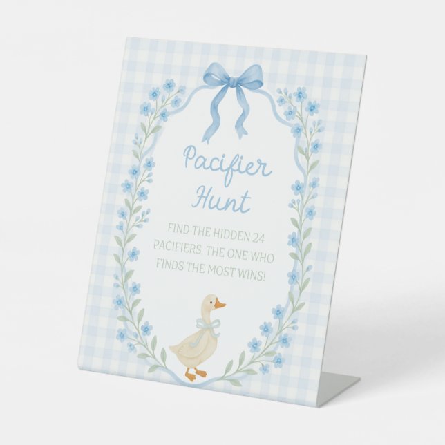 Silly Little Goose Baby Shower Pacifier Hunt Pedestal Sign (Front)