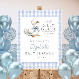 Silly Little Goose Blue Baby Shower Welcome Sign