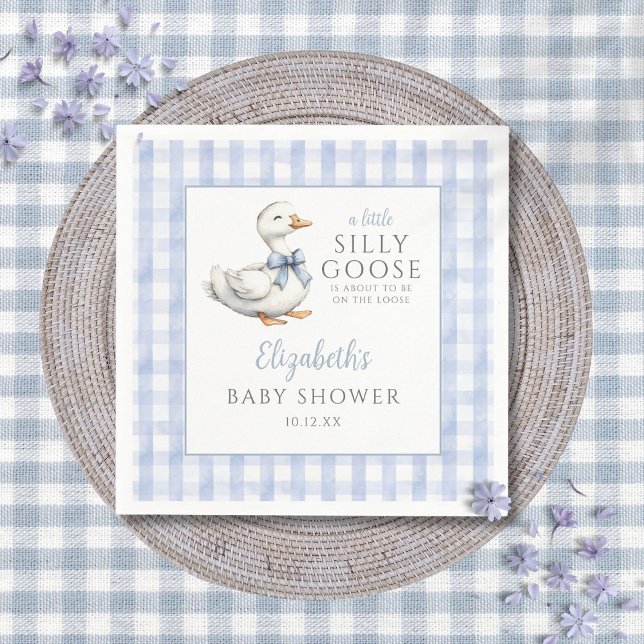 Silly Little Goose Blue Gingham Baby Shower Napkins (Silly Little Goose Blue Gingham Baby Shower Napkins)
