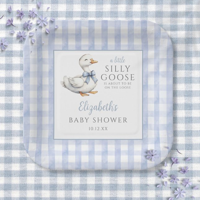 Silly Little Goose Blue Gingham Baby Shower Paper Plates (Silly Little Goose Blue Gingham Baby Shower Paper Plates)