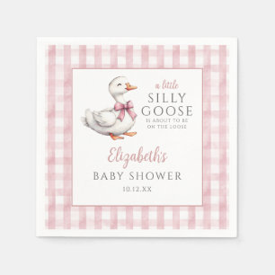 Silly Little Goose Pink Gingham Baby Shower Napkins