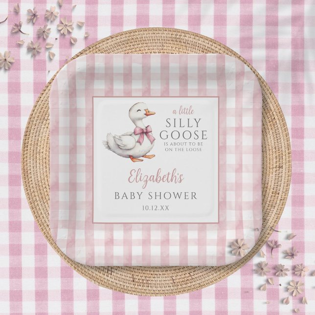 Silly Little Goose Pink Gingham Baby Shower Paper Plates (Silly Little Goose Pink Gingham Baby Shower Paper Plates)