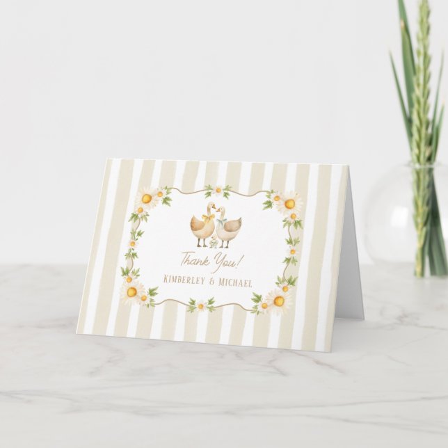 Silly Little Goose Yellow Daisy Baby Shower Thank You Card (Front)