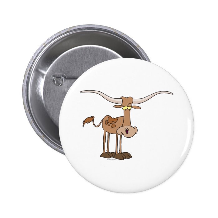 silly longhorn cow cartoon character pinback buttons