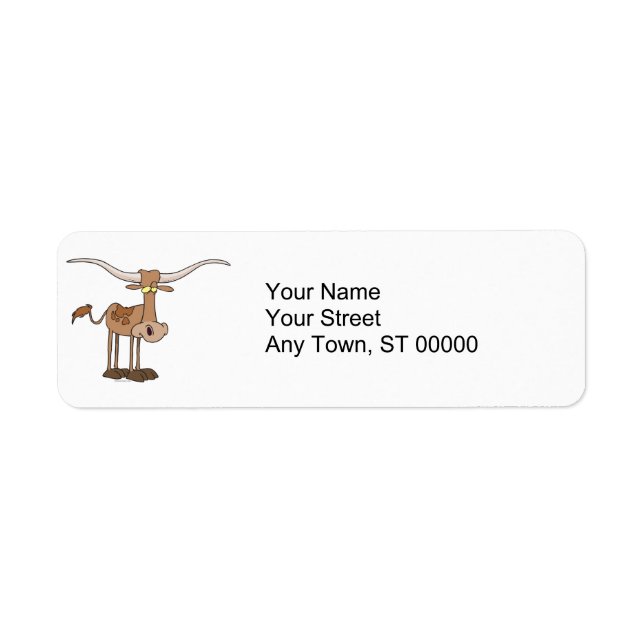 silly longhorn cow cartoon character label (Front)