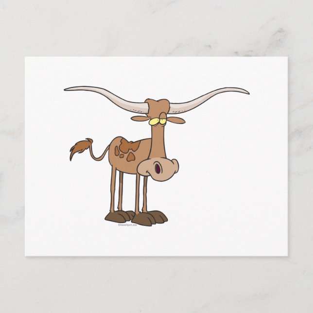 silly longhorn cow cartoon character postcard (Front)