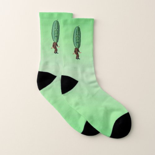 Silly Man Green Big Pickle Head Brown Suit Socks