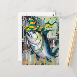 Silly Mardi Gras Fish Postcard