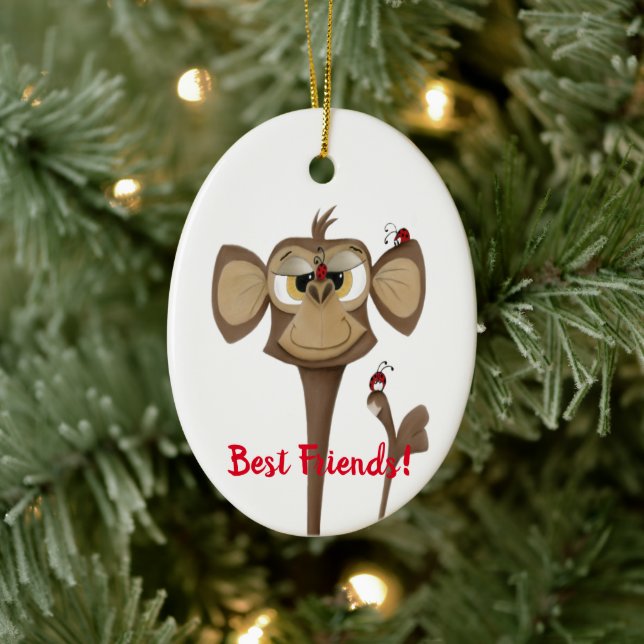 Silly Monkey and Ladybugs Ceramic Ornament (Tree)