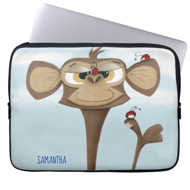 Silly Monkey and Ladybugs Laptop Sleeve (Front)