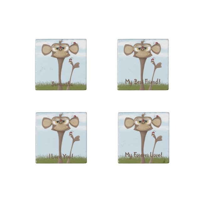 Silly Monkey and Ladybugs Stone Magnet (Front)