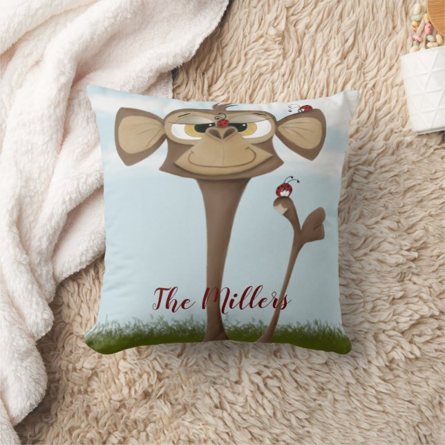 Silly Monkey and Ladybugs Throw Pillow (Blanket)